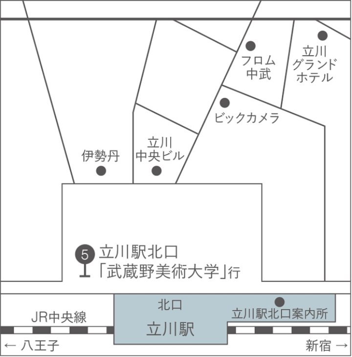 地図：立川バス「武蔵野美術大学」停留所下車すぐ