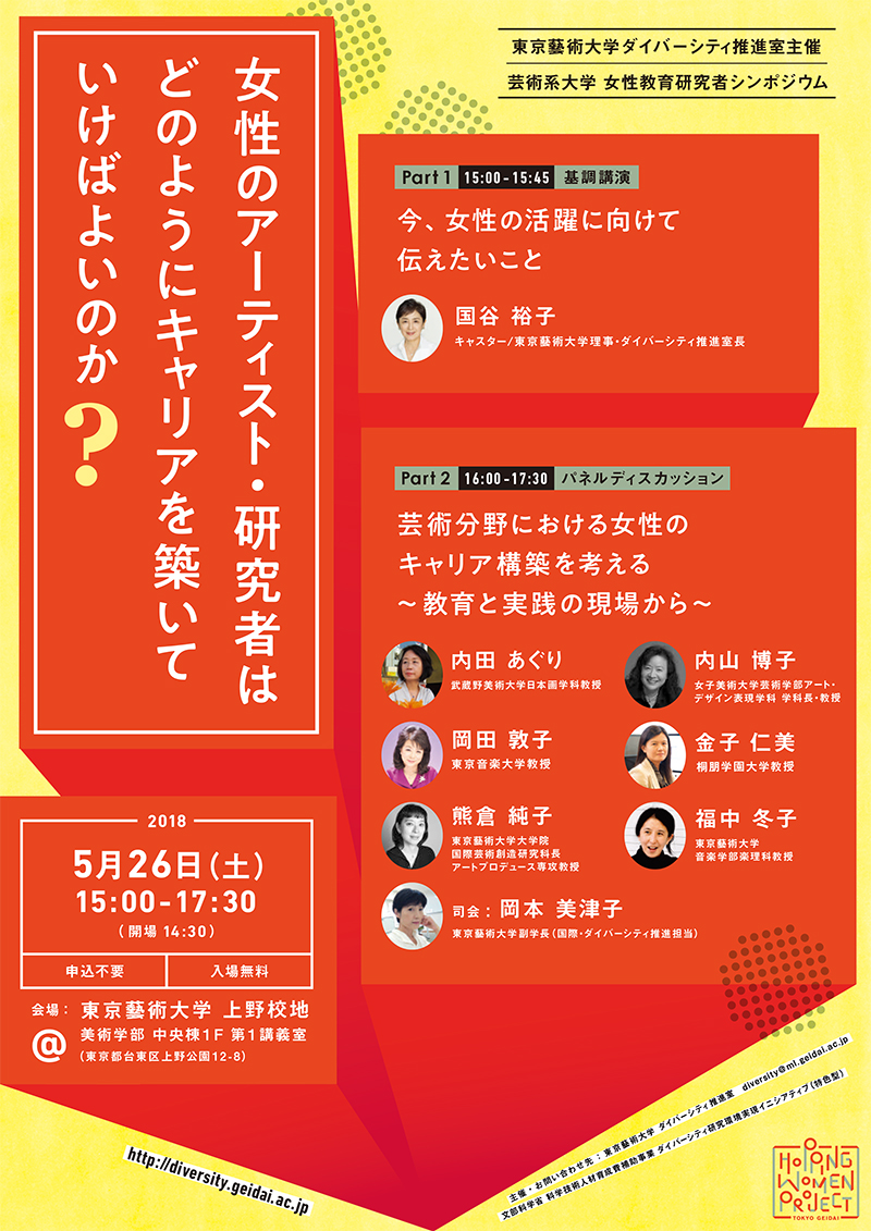 芸術系大学 女性教育・研究者シンポジウム「女性のアーティスト・研究者はどのようにキャリアを築いていけばよいのか？」